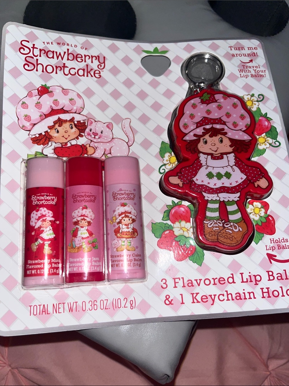 Pink Flavored Lip Balm Set with Keychain Holder